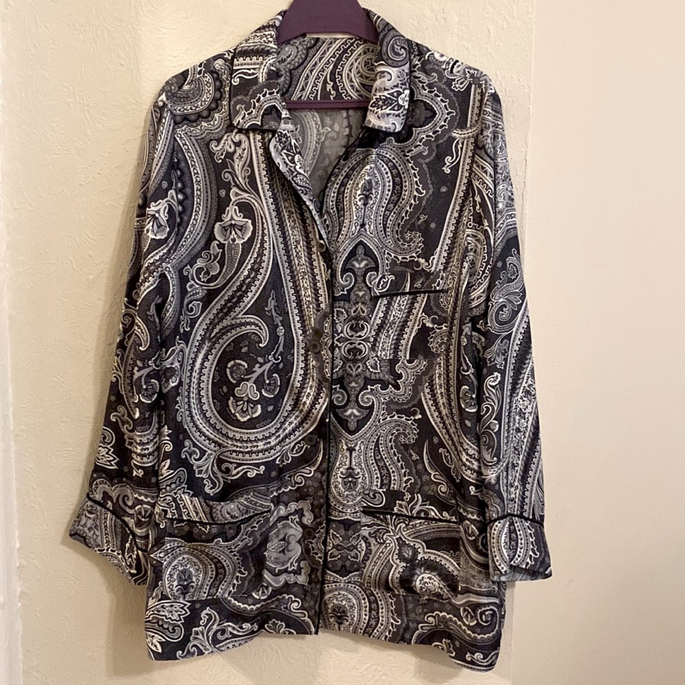 Zara Home Satin Pajama Style Paisley Print Top M/L